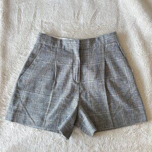 SANDRO Paris Linen Blend Plaid Tailored Shorts